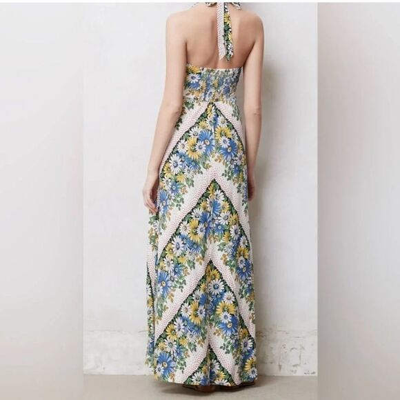 Anthropologie Dress Sonaya Daisys Floral Halter Maxi Linen Size 0 - Picture 3 of 13